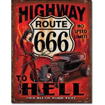 Enseigne en métal Route 666 / Highway To Hell
